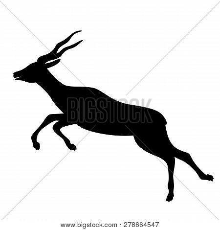 Running Antelope,vector Illustration , Black Silhouette ,profile View