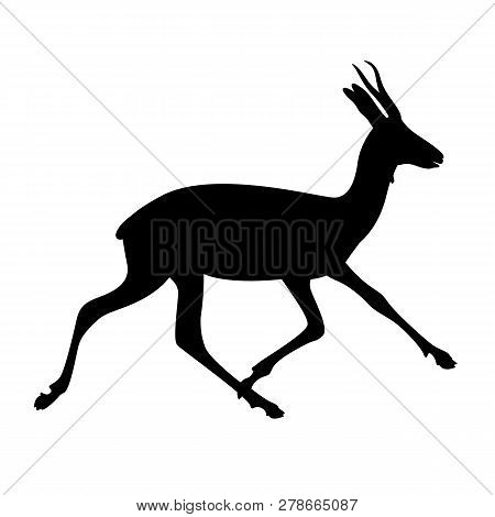 Running Antelope,vector Illustration , Black Silhouette ,profile View