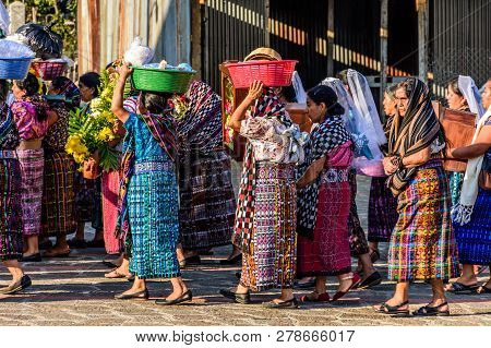 San Juan La Laguna, Lake Atitlan, Guatemala - December 31, 2018: Procession Of Local Tzutujil Maya W