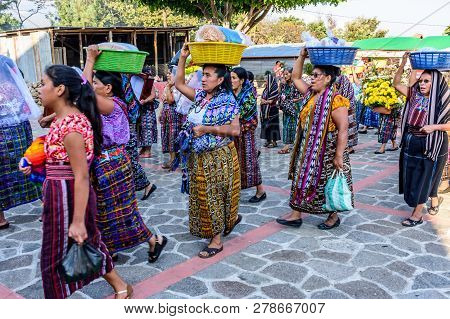 San Juan La Laguna, Lake Atitlan, Guatemala - December 31, 2018: Procession Of Local Tzutujil Maya W