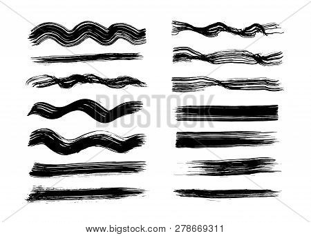 Brush Strokes Set Hand Drawn Scribble Abstract Vector Illustration. Border Design Template.