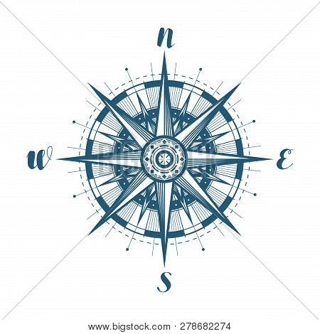 Compass Wind Rose, Sketch. Vintage Vector Illustration