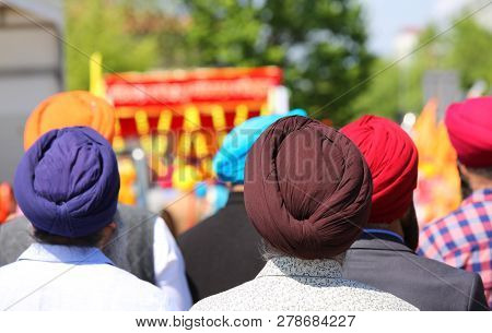 Religious Parade With Men Wearing Turban Dyes