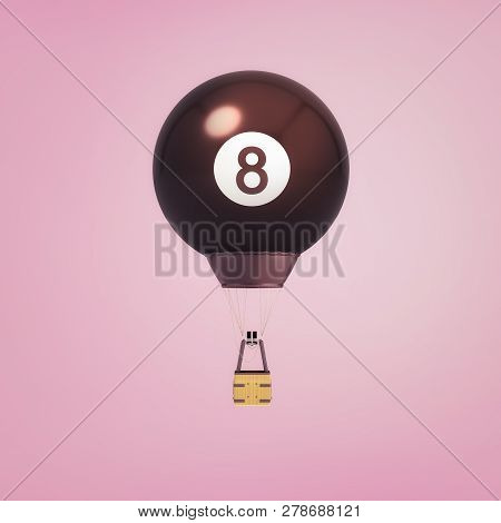 3d Rendering Of A Hot Air Balloon With A Basket Below A Canopy Looking Like Large Billiards Ball Wit