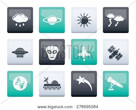 Astronautics And Space And Universe Icons Over Color Background - Vector Icon Set