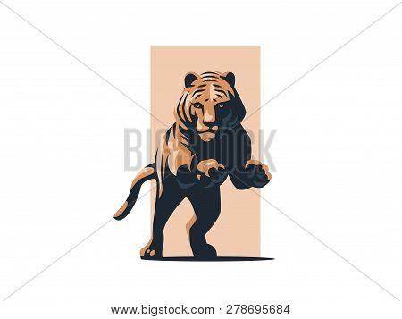 Big Tiger In A Jump. Vector Illustration