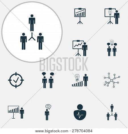 Management Icons Set With Project Goals, Management Improvements, Personal Presentation And Other Co
