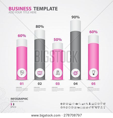 Infographics Elements Diagram With 5 Steps, Options, Vector Illustration, Cylinder 3d Icon, Presenta