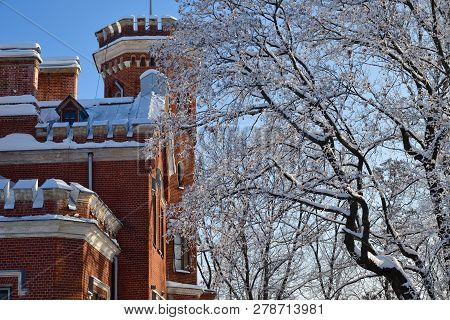 Neogotthic Oldenburg Castle In Winter Park, Romon, Voronezh, Russia