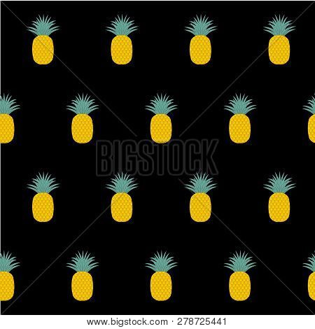 Pineapple Seamless Pattern On Black Background. Flat Design Design Element Stock Vector Illustration
