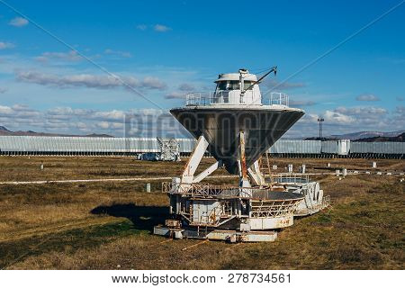 Radio Telescope Satellite Antenna Unit At Sunny Day.