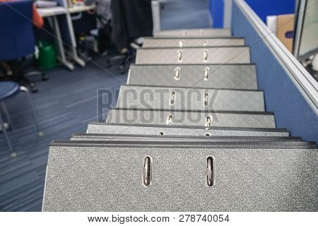 Close Up Thick Business Folders On Office Desk For Record And Review