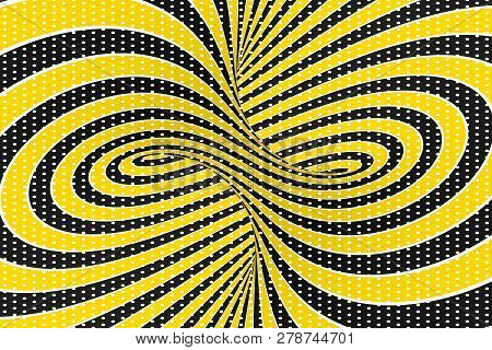 Torus Optical 3d Illusion Raster Illustration. Twisting Loops And Spots Pattern. Black, Yellow Spira