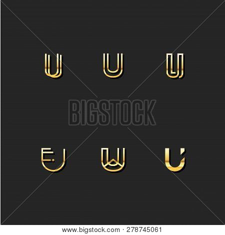 U Letter Logo Template Vector Set. Gold M Symbol Logo Design Set