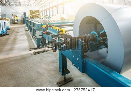 Worksop With Machinery Tools And Equipment, Rolls Of Galvanized Steel For Production Metal Pipes And