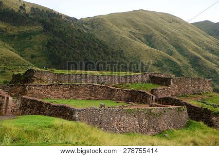 The Red Fortress Puka Pukara, The Remains Of Inca Fortress Built From Deep Red Color Stone, Located 