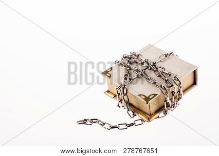 Chained Book On White Background In The View