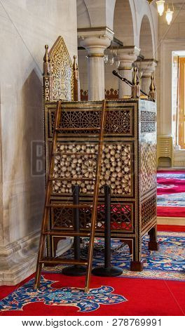 Wooden Minbar, Sermon Pulpit Of Ottoman Times In Mosque