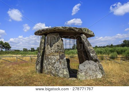 The Dolmen Of Matanca, Or Slaughter, Near Fornos De Algodres, Portugal, Is A Burial Chamber With Nin