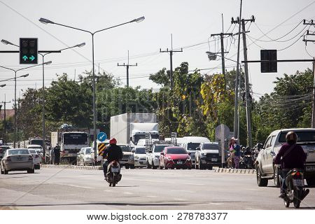Car And Traffic On Highway Road Near Juction.
