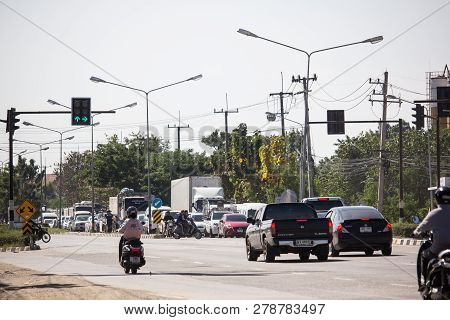 Car And Traffic On Highway Road Near Juction.