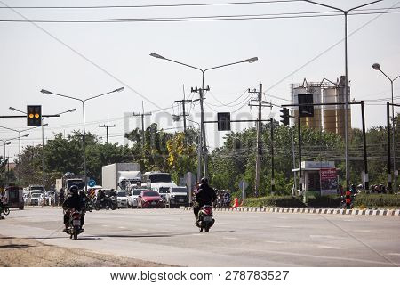 Car And Traffic On Highway Road Near Juction.
