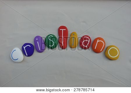 Cristiano, Masculine Given Name Celebrated With Colored Stones Over White Sand