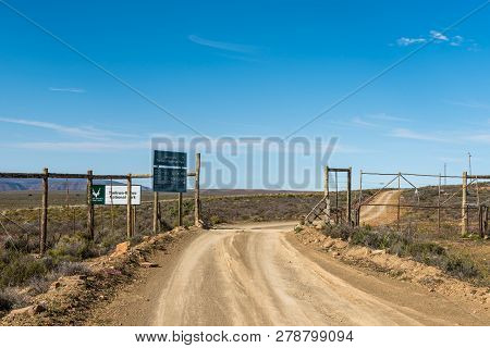 Tankwa Karoo National Park, South Africa, August 31, 2018: The Eastern Entrance To The Tankwa Karoo 
