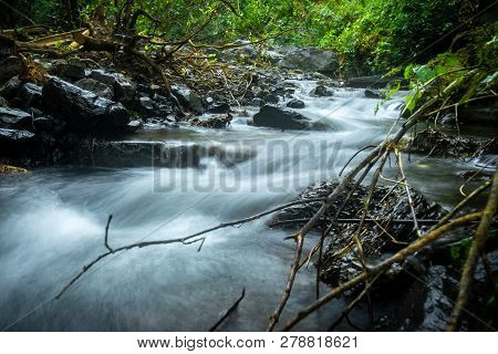 The Small Waterfall  In Nature Forest. Omkoi, Chiang Mai Province, Thailand