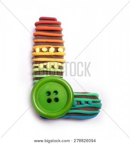 Plasticine letter L. Color Plasticine alphabet, isolated. 