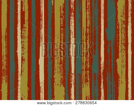 Watercolor Strips Seamless Vector Background. Striped Tablecloth Textile Print. Distress Texture Orn