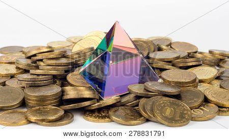 The Glass Pyramid Lies On A Pile Of Ten-ruble Russian Coins