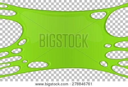Green Sticky Slime Banner With Copy Space. Frame Of Scary Zombie Slime. Popular Kids Sensory Toy Vec