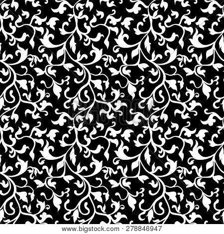 Seamless Gold Floral Damask Pattern. Wallpaper In The Style Of Baroque. Vector Background. Black And