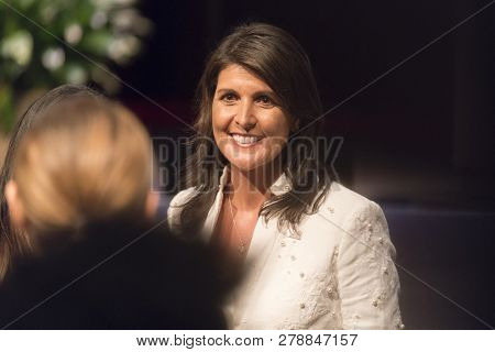 Houston, Texas - May 22, 2018: Nikki Haley, The U.s. Ambassador To The United Nations Speaks At Univ