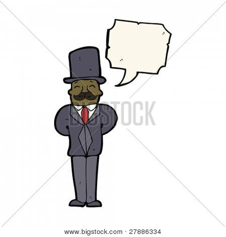 uomo ricco di cartoni animati in top hat con nuvoletta