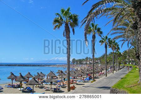 Playa De Las Americas Beach In Tenerife, Canarian Island, Spain