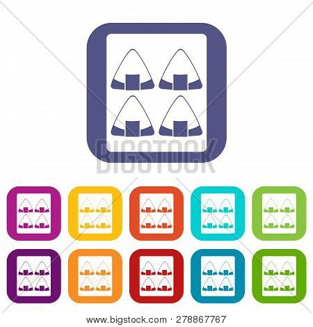 Sushi Icons Set Illustration In Flat Style In Colors Red, Blue, Green And Other