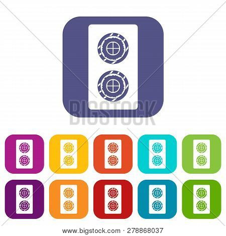 Fish Roll Icons Set Illustration In Flat Style In Colors Red, Blue, Green And Other