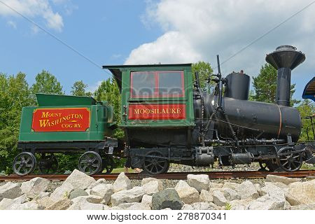 Mt Washington, Nh, Usa - Jul. 12, 2015: Historic Stream Cog Railroad Moosilauke At Twin Mountain Cha