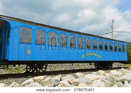 Mt Washington, Nh, Usa - Jul. 12, 2015: Historic Stream Cog Railroad Moosilauke At Twin Mountain Cha