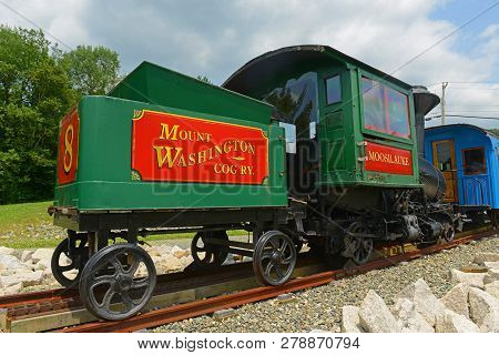 Mt Washington, Nh, Usa - Jul. 12, 2015: Historic Stream Cog Railroad Moosilauke At Twin Mountain Cha