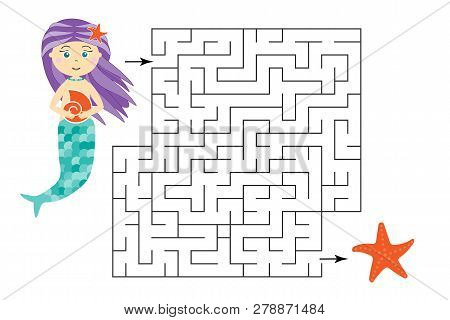 Labyrinth Game, Help The Mermaid To Find A Way Out Of The Maze, Cute Cartoon Character, Preschool Wo