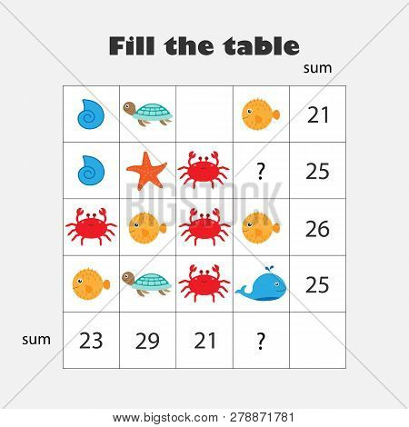 Mathematics Game With Pictures , Ocean Animals Theme, For Children, Middle Level, Education Game For