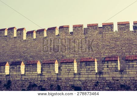 The Ancient City Walls Of Constantinople In Istanbul, Turkey