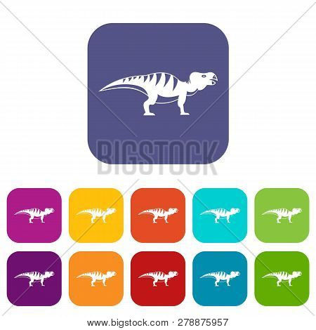 Hadrosaurid Dinosaur Icons Set Illustration In Flat Style In Colors Red, Blue, Green And Other