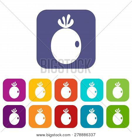 Feijoa Fruit Icons Set Illustration In Flat Style In Colors Red, Blue, Green And Other