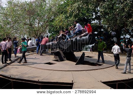 Mumbai, India - January 1, 2012: Cannon Point On Elephanta Island In Mumbai Harbour - Maharashtra, I