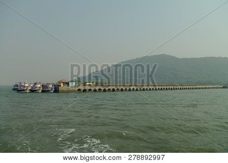 Boat Tracks In The Harbour On Elephanta Island Near Mumbai India