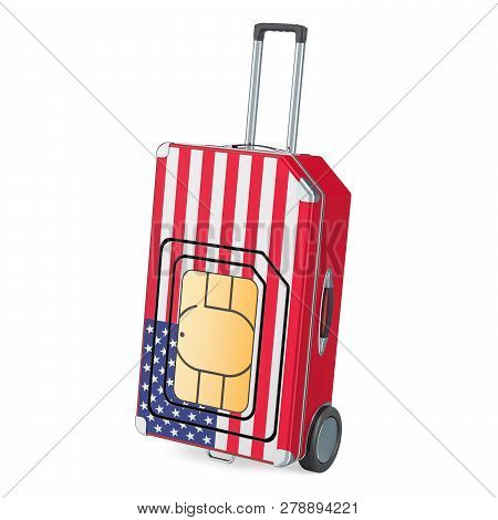 Travel Sim, Roaming And Traveling In The United States, 3d Rendering Isolated On White Background